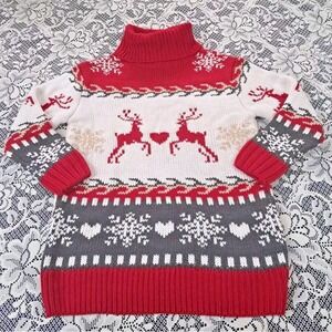 Christmas Sweater Pullover Bulky Knit Turtle Neck Size S/P Holiday Party Novelty